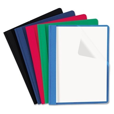 Clear Front Report Cover, Prong Fastener, 0.5&quot; Capacity, 8.5 x 11, Clear/Assorted, 25/Box