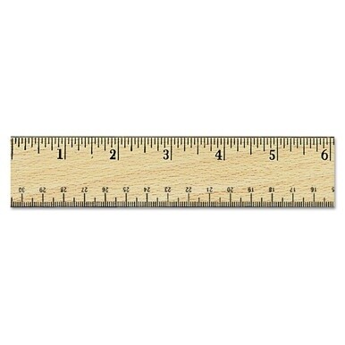 Flat Wood Ruler w/Double Metal Edge, Standard, 12&quot; Long, Clear Lacquer Finish