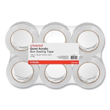 Quiet Tape Box Sealing Tape, 3&quot; Core, 1.88&quot; x 109 yds, Clear, 6/Pack