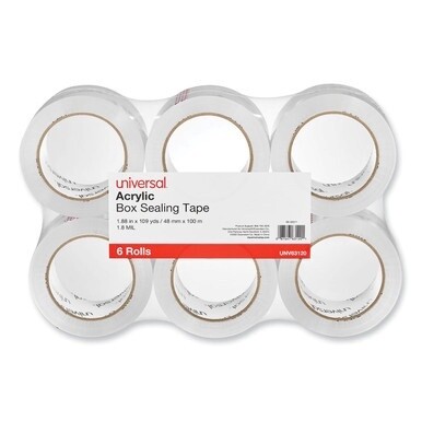 Deluxe General-Purpose Acrylic Box Sealing Tape, 1.7 mil, 3&quot; Core, 1.88&quot; x 109 yds, Clear, 6/Pack
