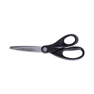 Stainless Steel Office Scissors, 8&quot; Long, 3.75&quot; Cut Length, Black Straight Handle