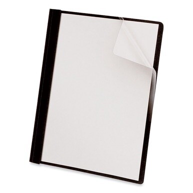Clear Front Report Cover, Prong Fastener, 0.5&quot; Capacity, 8.5 x 11, Clear/Black, 25/Box