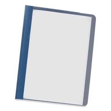 Clear Front Report Covers with Fasteners, Three-Prong Fastener, 0.5&quot; Capacity,  8.5 x 11, Clear/Dark Blue, 25/Box