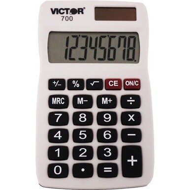 Victor 700 Pocket Calculator - Large LCD, Easy-to-read Display, Rubber Keytop, Dual Power - 8 Digits - LCD - Battery/Solar Powered - 0.3&quot; x 2.3&quot; x 4&quot; - Gray - Rubber - 1 Each
