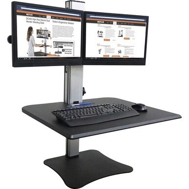 Victor DC350 Dual Monitor Sit-Stand Desk Converter - Up to 24&quot; Screen Support - 25 lb Load Capacity - 20&quot; Height x 28&quot; Width x 23&quot; Depth - Desktop, Tabletop - High Pressure Laminate (HPL) - Wood, Stee