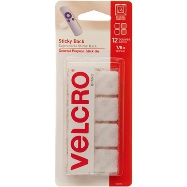 VELCRO&amp;reg; 90073 General Purpose Sticky Back - 0.88&quot; Length x 0.88&quot; Width - For Tile, Multi Surface, Glass, Plastic, Metal - 12 / Carton - White