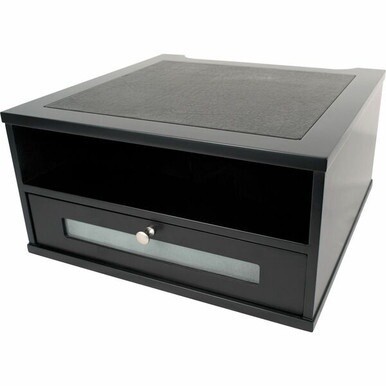 Victor 1175-5 Midnight Black Monitor Riser - Flat Panel Display Type Supported - 1 x Shelf(ves)13.4&quot; Width x 13.4&quot; Depth - Desktop - Matte Black - Faux Leather, Wood, Glass, Metal - Black
