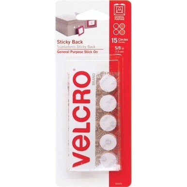 VELCRO&amp;reg; 90070 General Purpose Sticky Back - 0.62" Length x 0.62" Width - For Glass, Plastic, Metal - 15 / Carton - White