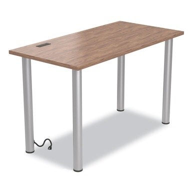 Essentials Writing Table-Desk with Integrated Power Management, 47.5&quot; x 23.7&quot; x 28.8&quot;, Espresso/Aluminum