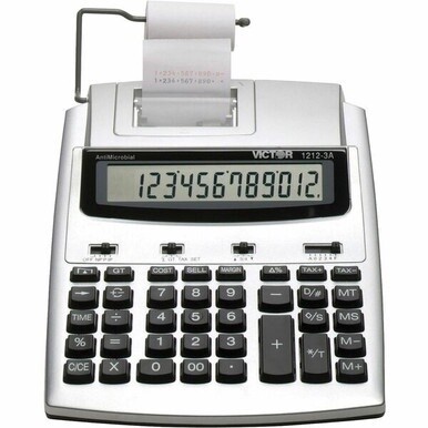 Victor 12123A Printing Calculator - Extra Large Display, Date, Clock, Environmentally Friendly, Item Count, 4-Key Memory, Independent Memory, Dual Power - Battery/Power Adapter Powered - 2.5&quot; x 7.8&quot; x