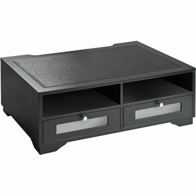 Victor 1130-5 Midnight Black Printer Stand - 2 x Shelf(ves) - 7.8&quot; Height x 21.8&quot; Width x 15.3&quot; Depth - Desktop - Matte - Wood, Glass - Black