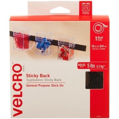 VELCRO&amp;reg; 90081 General Purpose Sticky Back - 15 ft Length x 0.75&quot; Width - For Mount Picture/Poster, Multi Surface - 1 / Roll - Black