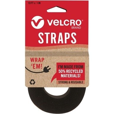 VELCRO&amp;reg; Strap,Adjustable,Reusable,Recycled,1"x10',Black - Cable Strap - Black - 1