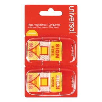 Arrow Page Flags, &quot;Sign Here&quot;, Yellow/Red, 50 Flags/Dispenser, 2 Dispensers/Pack