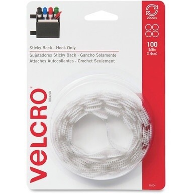 VELCRO&amp;reg; 90204 General Purpose Sticky Back - 0.63" Dia - For Mounting, Multi Surface, Glass, Tile, Plastic, Metal - 100 / Carton - White