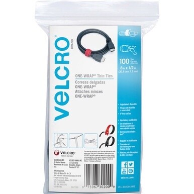 VELCRO&amp;reg; Reusable Thin Straps - Fabric, Nylon - 100 / Pack - Black, Red