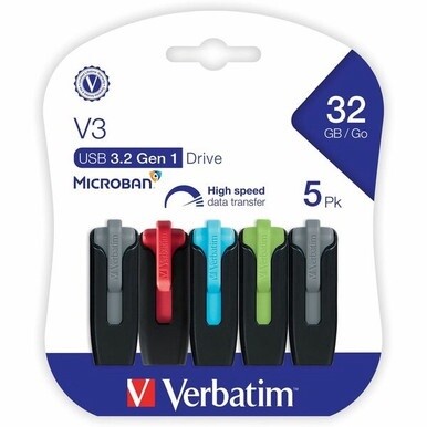 32GB Store &#39;n&#39; Go&amp;reg; V3 USB 3.2 Gen 1 Flash Drive - 5pk - Assorted - 32GB - 5pk - Assorted