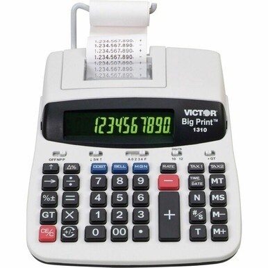 Victor 1310 Big Print&amp;trade; Commercial Printing Calculator - Thermal - 6 lps - Date, Clock, Independent Memory - 10 Digits - Dot Matrix - AC Supply Powered - 2.5" x 7.8" x 10" - Multi - 1 Each