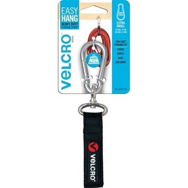 VELCRO&amp;reg; Heavy Duty Storage Strap - 1 Each - Extra Small (XS) - Carabiner Attachment - 0.8" Height x 3.3" Width x 8.8" Length - Black