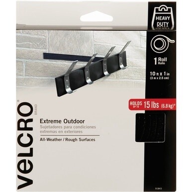 VELCRO&amp;reg; 91843 Heavy Duty Extreme Outdoor - 10 ft Length x 1" Width - Plastic - Weather Resistant, UV Resistant, Water Resistant - For Indoor, Outdoor - 1 / RollRoll - Black