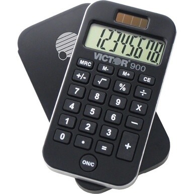 Victor 900 Handheld Calculator - Protective Hard Shell Cover, Big Display, Independent Memory, Dual Power - 0.55&quot; - 8 Digits - LCD - Battery/Solar Powered - 0.3&quot; x 2.5&quot; x 4.3&quot; - Black - Rubber Keys - 