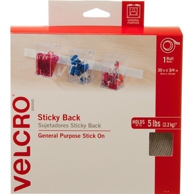 VELCRO&amp;reg; 91138 General Purpose Sticky Back - 10 yd Length x 0.75" Width - Dispenser Included - For Mount Picture/Poster, Multi Surface - 1 / RollRoll - White