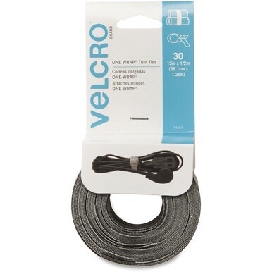 VELCRO&amp;reg; One Wrap Thin Cable Ties - Cable Tie - Black, Gray - 30 - 25 lb Loop Tensile