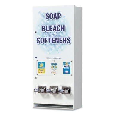 Coin-Operated Soap Vender, 3-Column, 16.25 x 9.5 x 37.75, White/Blue