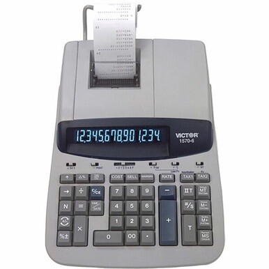 Victor 1570-6 14 Digit Professional Grade Heavy Duty Commercial Printing Calculator - 5.2 LPS - Clock, Date, Big Display, Independent Memory, 4-Key Memory, Sign Change - Power Adapter Powered - 2.8" x