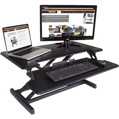 Victor High Rise Height Adjustable Compact Standing Desk with Keyboard Tray - 19&quot; Height x 32.5&quot; Width x 18&quot; Depth - Standing Desk Converter - Compact for 24&quot; Standard Desk or Table - Wood, Laminate, 