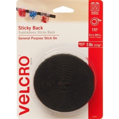VELCRO&amp;reg; 90086 General Purpose Sticky Back - 5 ft Length x 0.75" Width - Dispenser Included - For Multipurpose - 1 Each - Black