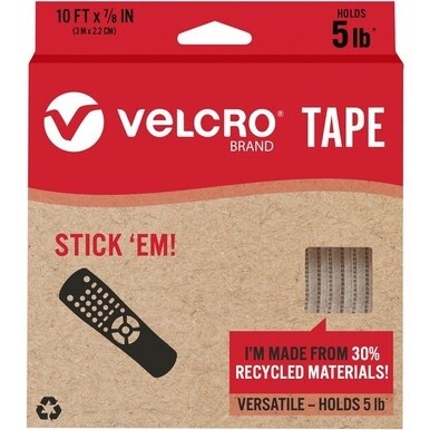 VELCRO&amp;reg; Eco Collection Adhesive Backed Tape - 10 ft Length x 0.88" Width - 1 Each - White