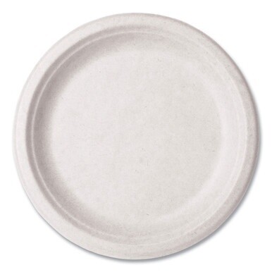 Molded Fiber Tableware, Plate, 9&quot; Diameter, White, 500/Carton