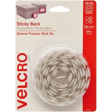 VELCRO&amp;reg; 90090 General Purpose Sticky Back - 0.63&quot; Dia - Adhesive Backing - Dispenser Included - For Glass, Metal, Plastic, Wood, Tile - 75 / Carton - White