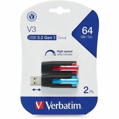64GB Store 'n' Go&amp;reg; V3 USB 3.2 Gen 1 Flash Drive - 2pk - Red, Blue - 64GB - 2pk - Red, Blue
