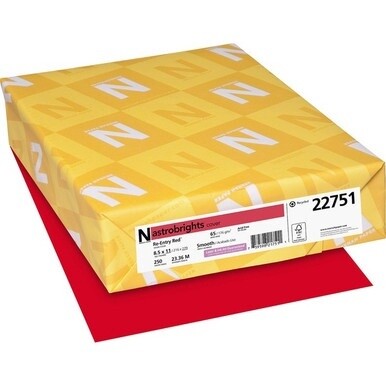 Astrobrights Color Card Stock - Re-Entry Red - Letter - 8 1/2&quot; x 11&quot; - 65 lb Basis Weight - Smooth - 250 / Pack - Green Seal - Acid-free, Lignin-free, Durable, Heavyweight - Re-entry Red