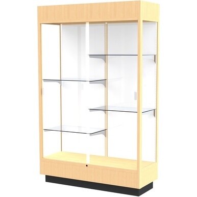 Waddell 4' Lighted Floor Case - 48" x 18" x 76" - Sliding Door(s) - Lockable, Leveler, Durable, Adjustable Shelf, Mirrored Back - Natural Maple - Wooden - TAA Compliant