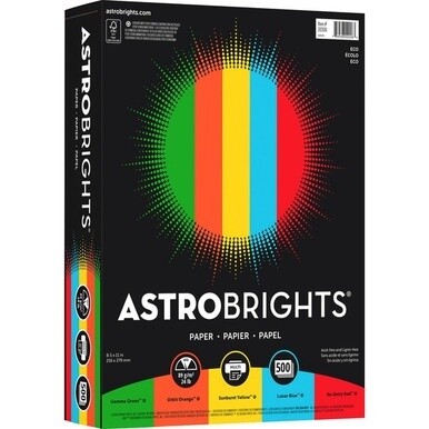 Astrobrights Color Paper - Assorted - Letter - 8 1/2" x 11" - 24 lb Basis Weight - 500 / Ream - Green Seal - Acid-free, Lignin-free - Gamma Green, Re-entry Red, Orbit Orange, Sunburst Yellow