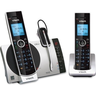 VTech Connect to Cell DS6771-3 DECT 6.0 Cordless Phone - Black, Silver - Cordless - Corded - 1 x Phone Line - 2 x Handset - Speakerphone - Answering Machine - Hearing Aid Compatible