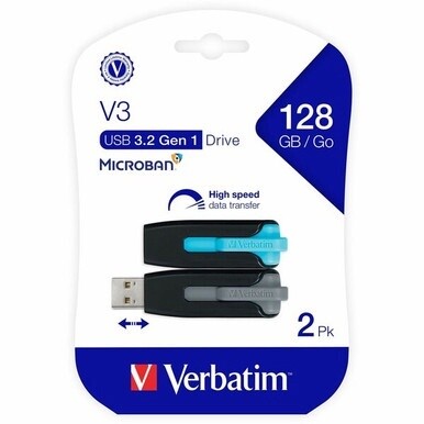 128GB Store 'n' Go&amp;reg; V3 USB 3.2 Gen 1 Flash Drive - 2pk - Blue, Gray - 128GB - 2pk - Blue, Gray