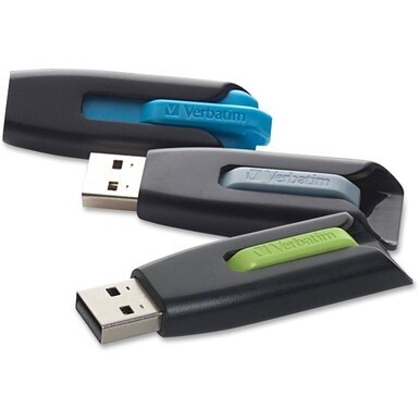 16GB Store 'n' Go&amp;reg; V3 USB 3.2 Gen 1 Flash Drive - 3pk - Blue, Green, Gray - 16GB - 3pk - Blue, Green, Gray