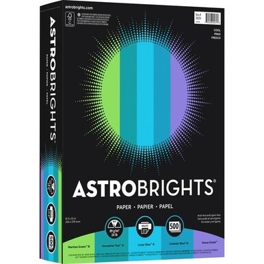 Astrobrights Color Copy Paper - &quot;Cool&quot; , 5 Assorted Colours - Letter - 8 1/2&quot; x 11&quot; - 24 lb Basis Weight - 500 / Ream - Acid-free, Lignin-free - Martian Green, Terrestrial Teal, Lunar Blue, Celestial 