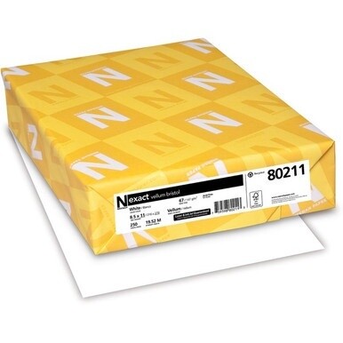 Exact Vellum Bristol Paper - White - 94 Brightness - Letter - 8 1/2&quot; x 11&quot; - 67 lb Basis Weight - Vellum - 250 / Pack - FSC - Chlorine-free, Durable, Acid-free, Quick Drying - White