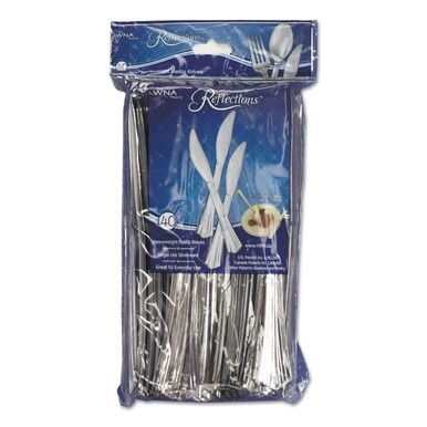 Reflections Heavyweight Plastic Utensils, Knife, Silver, 7 1/2&quot;, 40/Pack