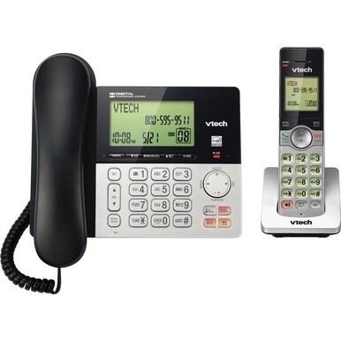 VTech CS6949 DECT 6.0 Standard Phone - Black, Silver - Cordless - Corded - 1 x Phone Line - Speakerphone - Answering Machine - Hearing Aid Compatible