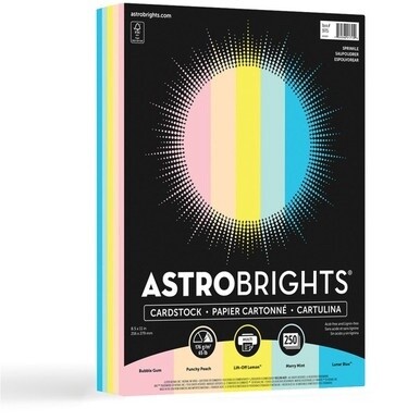 Neenah Cardstock Sprinkle Assortment - Letter - 8 1/2&quot; x 11&quot; - 65 lb Basis Weight - 250 / Pack - Heavyweight, Acid-free, Lignin-free - Merry Mint, Lift-off Lemon, Bubble Gum, Punchy Peach, Lunar, Blue