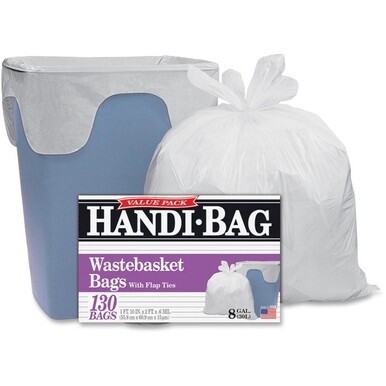 Berry Handi-Bag Wastebasket Bags - Small Size - 8 gal Capacity - 21.50&quot; Width x 24&quot; Length - 0.60 mil (15 Micron) Thickness - White - Hexene Resin - 130/Box - Home, Office