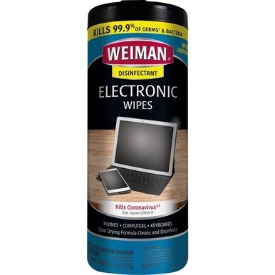Weiman E-Tronic Wipes - For TV, Keyboard, Monitor, Notebook, Smartphone, Tablet, Electronics, Plasma Display, LCD - Streak-free, Lint-free, Ammonia-free, Anti-static, Pre-moistened - 30 / Can - 1 Each