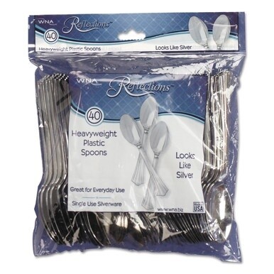 Reflections Heavyweight Plastic Utensils, Spoon, Silver, 6 1/4&quot;, 40/Pack