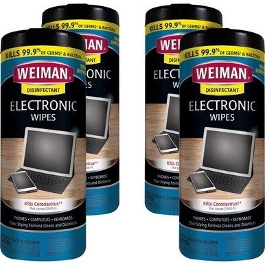 Weiman E-Tronic Wipes - For TV, Keyboard, Monitor, Notebook, Smartphone, Tablet, Electronics, Plasma Display, LCD - Streak-free, Lint-free, Ammonia-free, Anti-static, Pre-moistened - 30 / Can - 4 / Ca